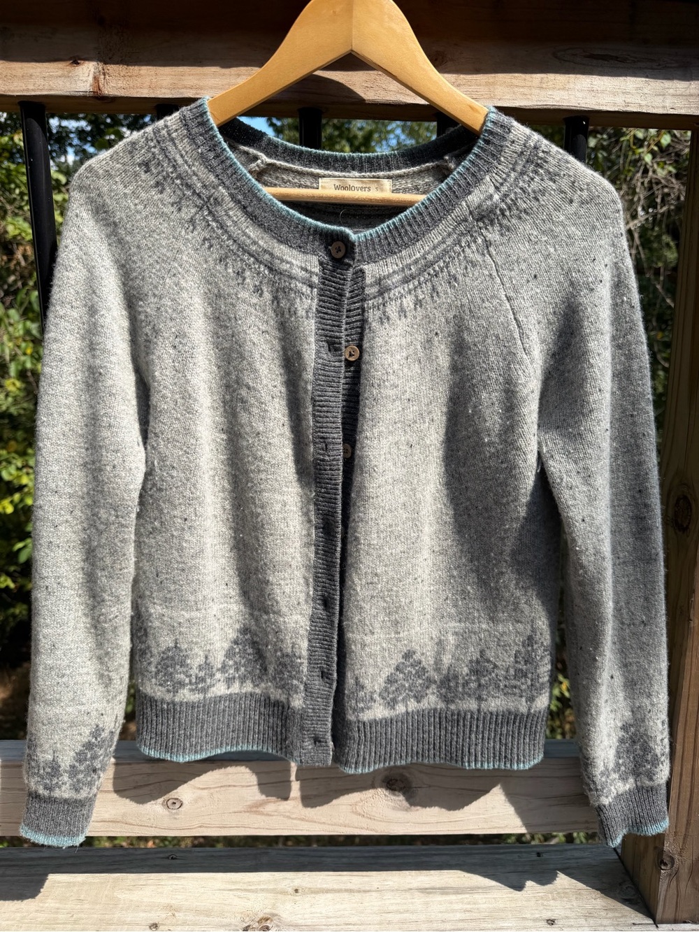 Women's Gray Crewneck Sweater with Subtle Nordic Tree Border